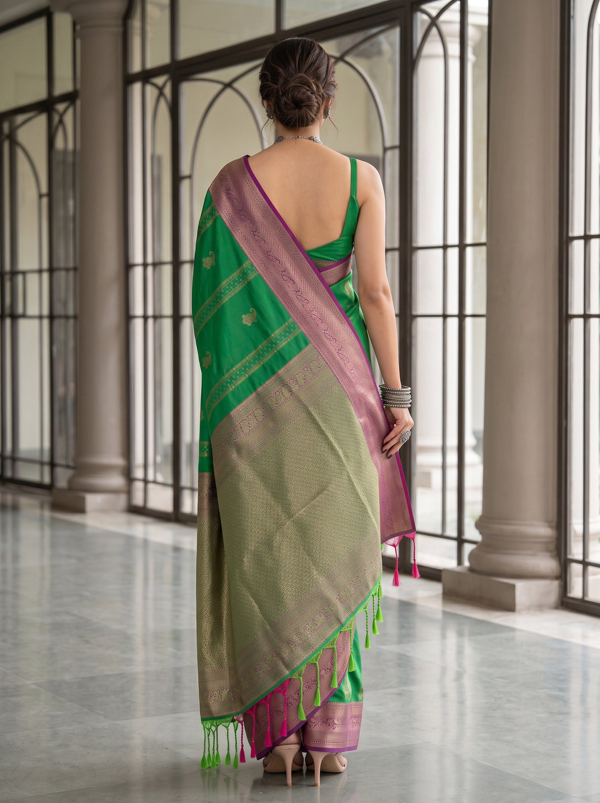 MIMOSA Green Kanjivaram Art Silk Saree — Saree Shot