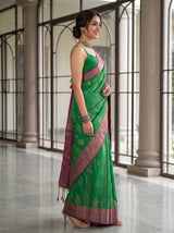 MIMOSA Green Kanjivaram Art Silk Saree — pose 3 styling detail