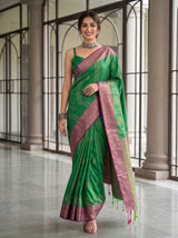 MIMOSA Green Kanjivaram Art Silk Saree — pose 6 styling detail