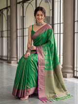 MIMOSA Green Kanjivaram Art Silk Saree — pose 8 styling detail