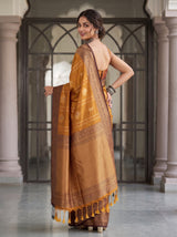 MIMOSA Mustard Kanjivaram Art Silk Saree — Close-up of Model's Hand and Ring