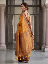 MIMOSA Mustard Kanjivaram Art Silk Saree — Close-up of Saree Pleats and Border