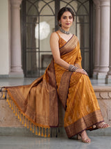 MIMOSA Mustard Kanjivaram Art Silk Saree — Full Saree Drape Detail