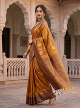 MIMOSA Mustard Kanjivaram Art Silk Saree — Pallu and Tassels Detail