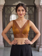 MIMOSA Mustard Kanjivaram Art Silk Saree — blouse close-up