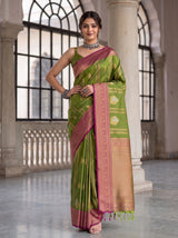 MIMOSA Olive Kanjivaram Art Silk Saree — Close-up of Model's Arm and Bangles