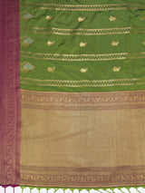 MIMOSA Olive Kanjivaram Art Silk Saree — pallu and zari work detail