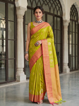 MIMOSA Parrot Green Kanjivaram Art Silk Saree — Model Lifestyle Pose