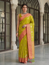 MIMOSA Parrot Green Kanjivaram Art Silk Saree — pose 5 styling detail