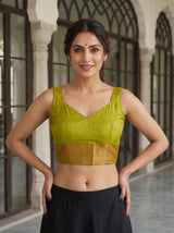 MIMOSA Parrot Green Kanjivaram Art Silk Saree — blouse close-up