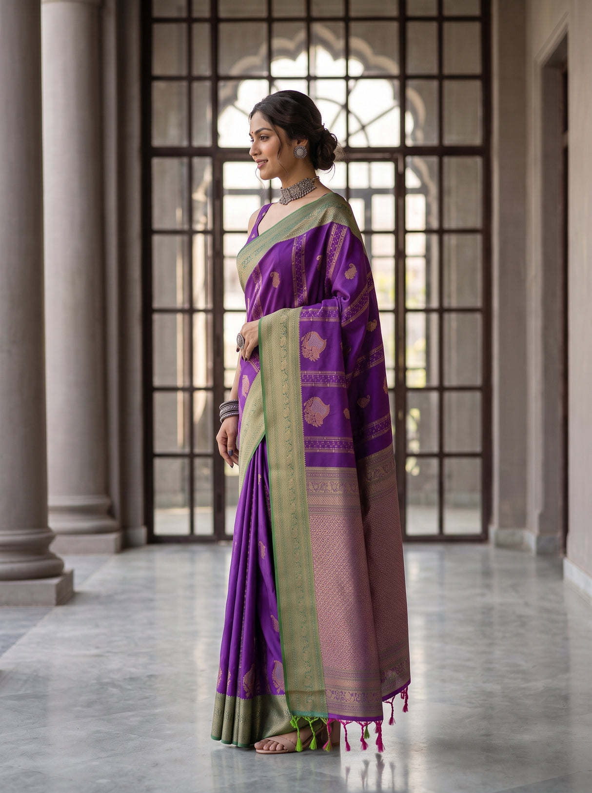 MIMOSA Purple Kanjivaram Art Silk Saree — Close-up of Saree Body and Blouse