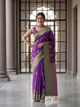 MIMOSA Purple Kanjivaram Art Silk Saree — Close-up of Model's Arm and Bangles