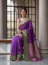 MIMOSA Purple Kanjivaram Art Silk Saree — Full Saree Drape Detail