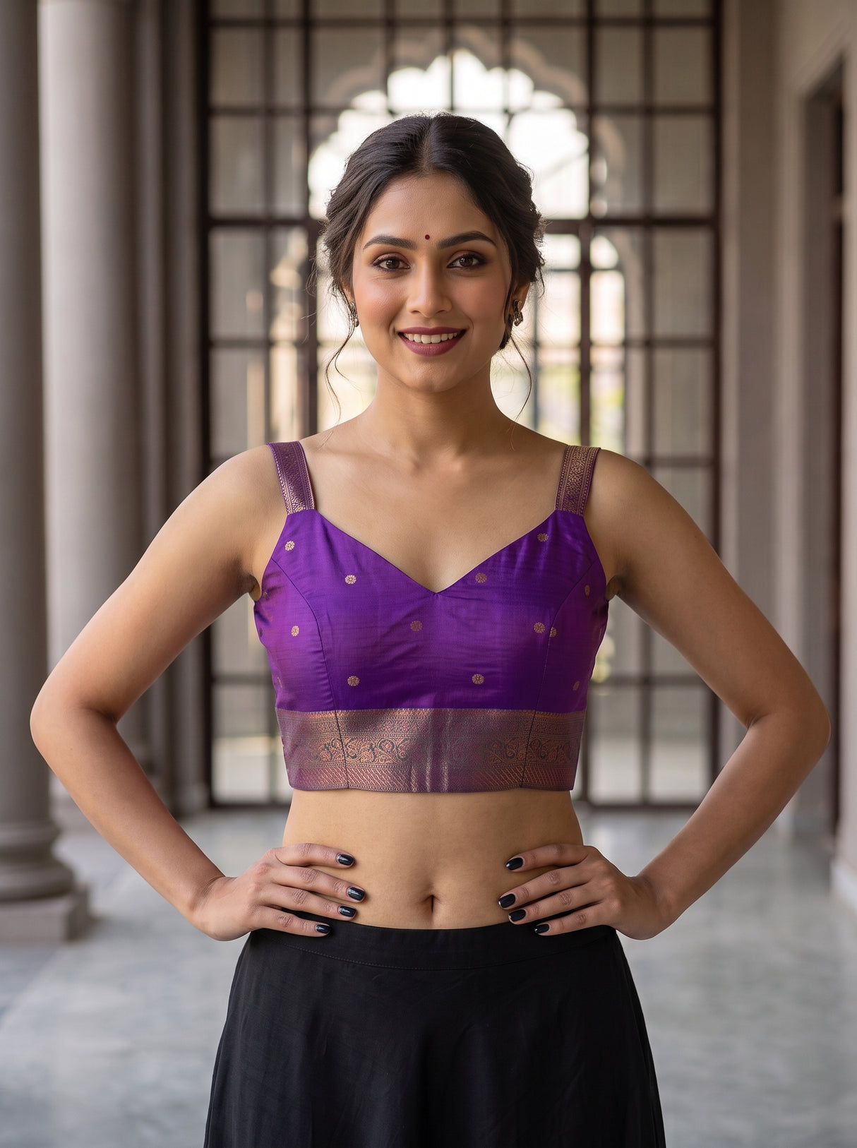 MIMOSA Purple Kanjivaram Art Silk Saree — blouse close-up