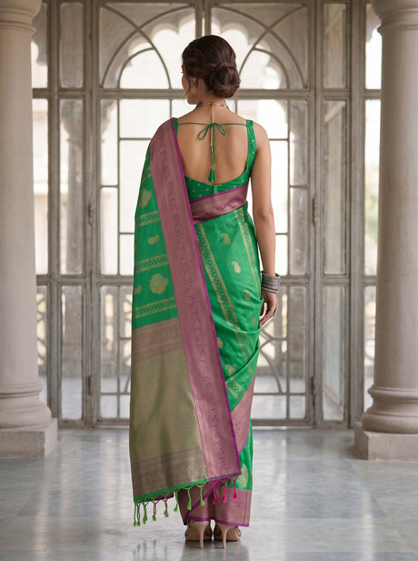 MIMOSA Rama Kanjivaram Art Silk Saree — Close-up of Model's Face