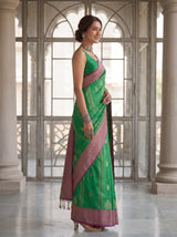 MIMOSA Rama Kanjivaram Art Silk Saree — Close-up of Saree Body and Blouse