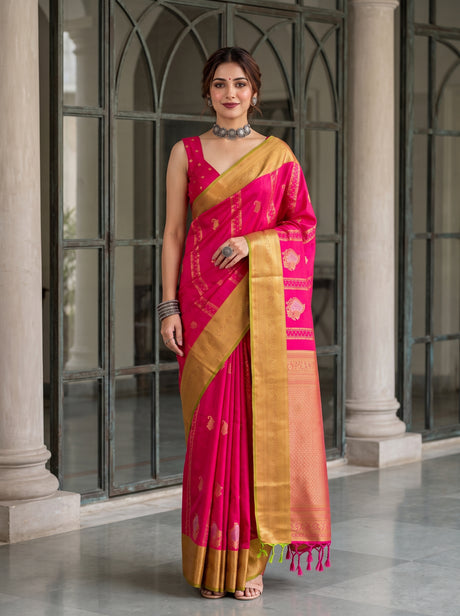 MIMOSA Rani Kanjivaram Art Silk Saree — Model Lifestyle Pose