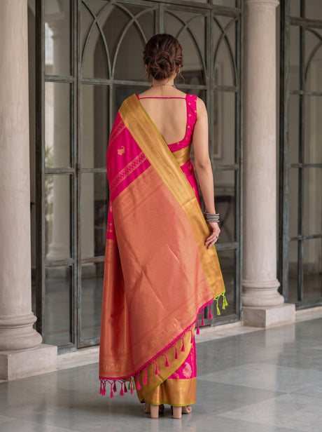 MIMOSA Rani Kanjivaram Art Silk Saree — Close-up of Model's Face