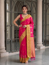 MIMOSA Rani Kanjivaram Art Silk Saree — Close-up of Model's Arm and Bangles