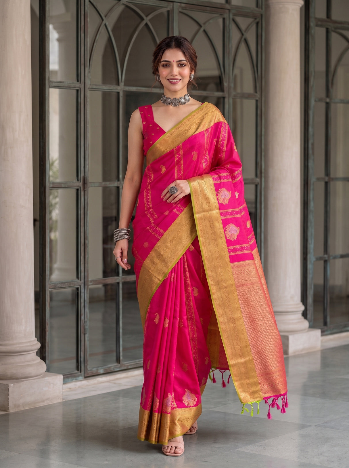 MIMOSA Rani Kanjivaram Art Silk Saree — Saree Draped Detail