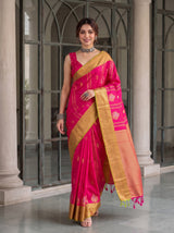 MIMOSA Rani Kanjivaram Art Silk Saree — Saree Draped Detail
