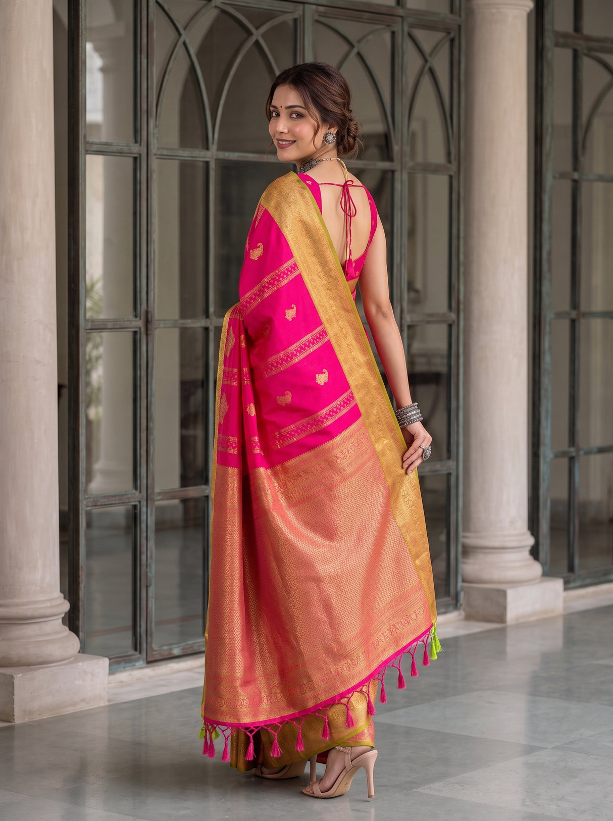MIMOSA Rani Kanjivaram Art Silk Saree — Close-up of Saree Pleats and Border