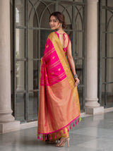 MIMOSA Rani Kanjivaram Art Silk Saree — Close-up of Saree Pleats and Border