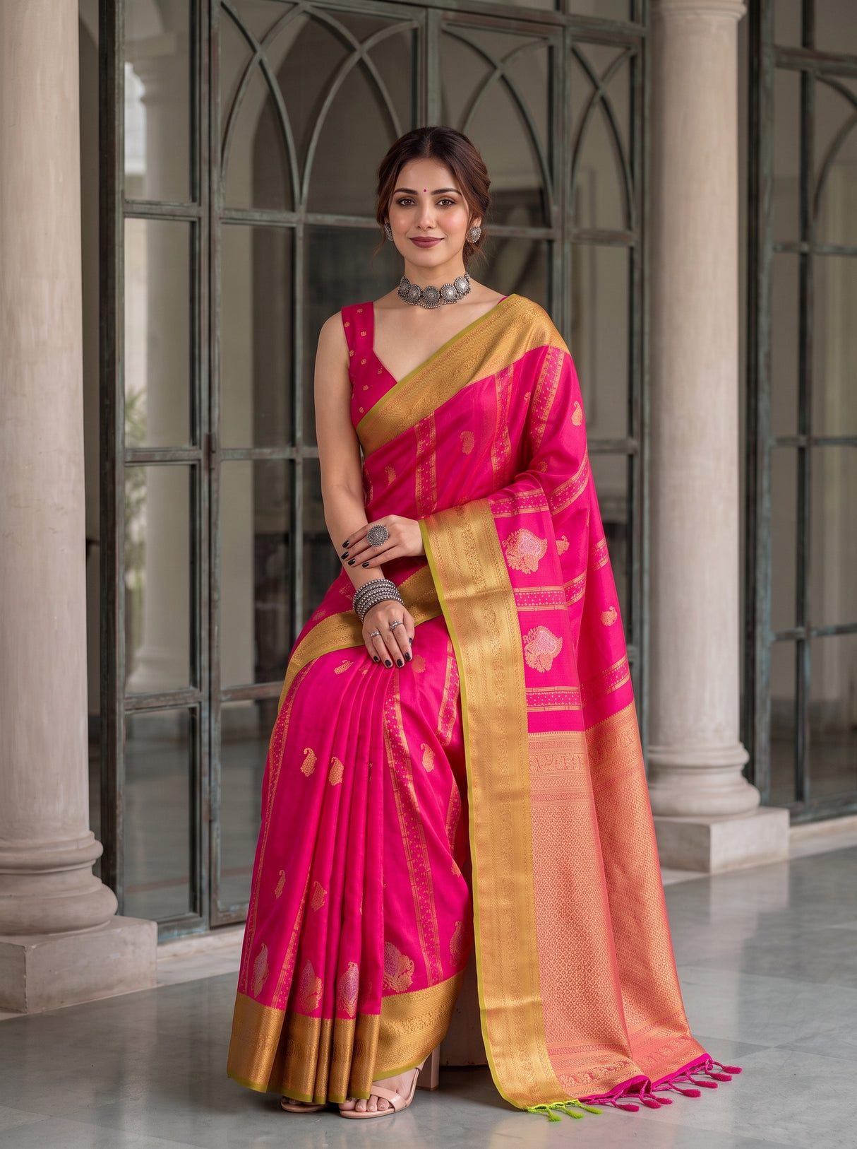 MIMOSA Rani Kanjivaram Art Silk Saree — Full Saree Drape Detail