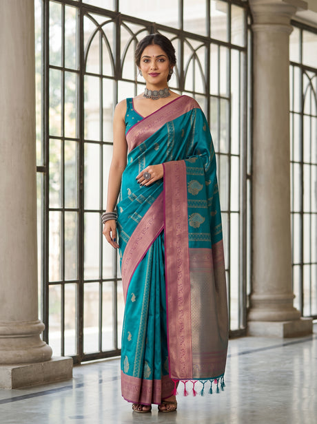 MIMOSA Sapphire Kanjivaram Art Silk Saree — Model Lifestyle Pose
