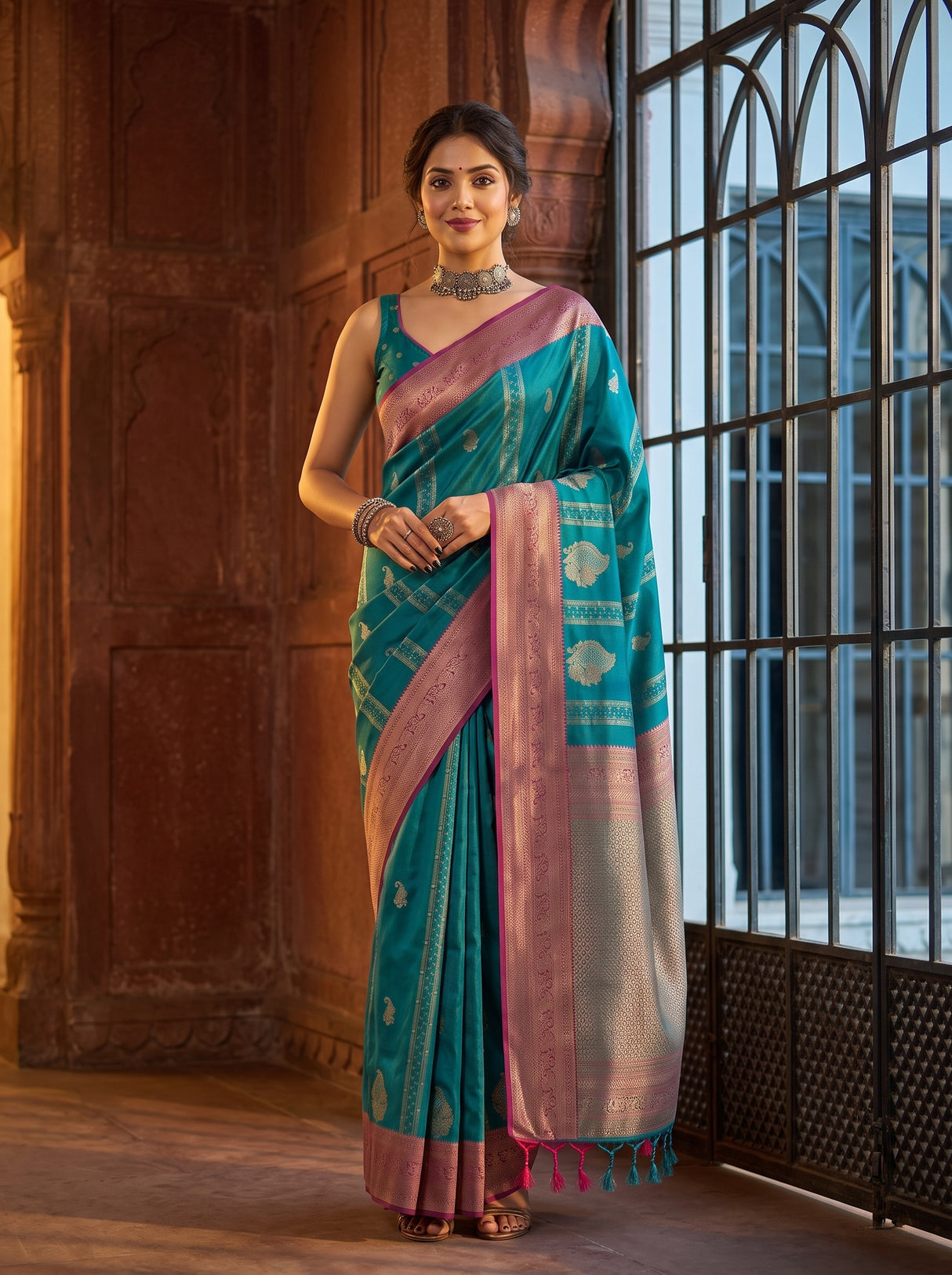 MIMOSA Sapphire Kanjivaram Art Silk Saree — Pallu and Tassels Detail