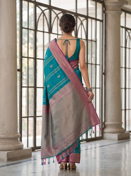 MIMOSA Sapphire Kanjivaram Art Silk Saree — Close-up of Model's Face