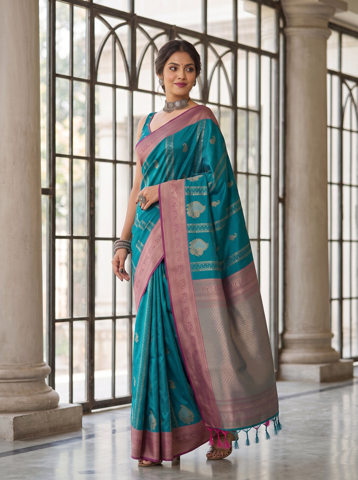 MIMOSA Sapphire Kanjivaram Art Silk Saree — Full Saree Drape Detail
