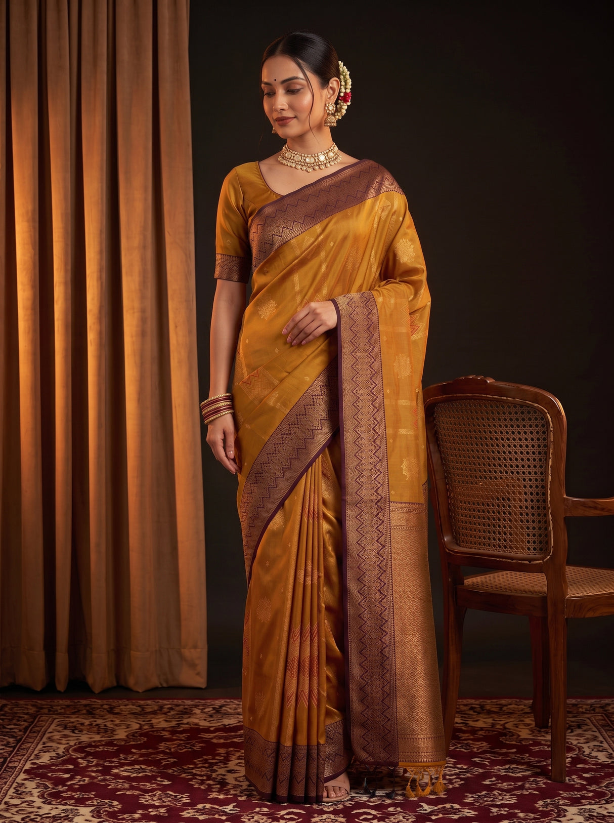 MIMOSA Mustard Saree Saree — pose 10 styling detail
