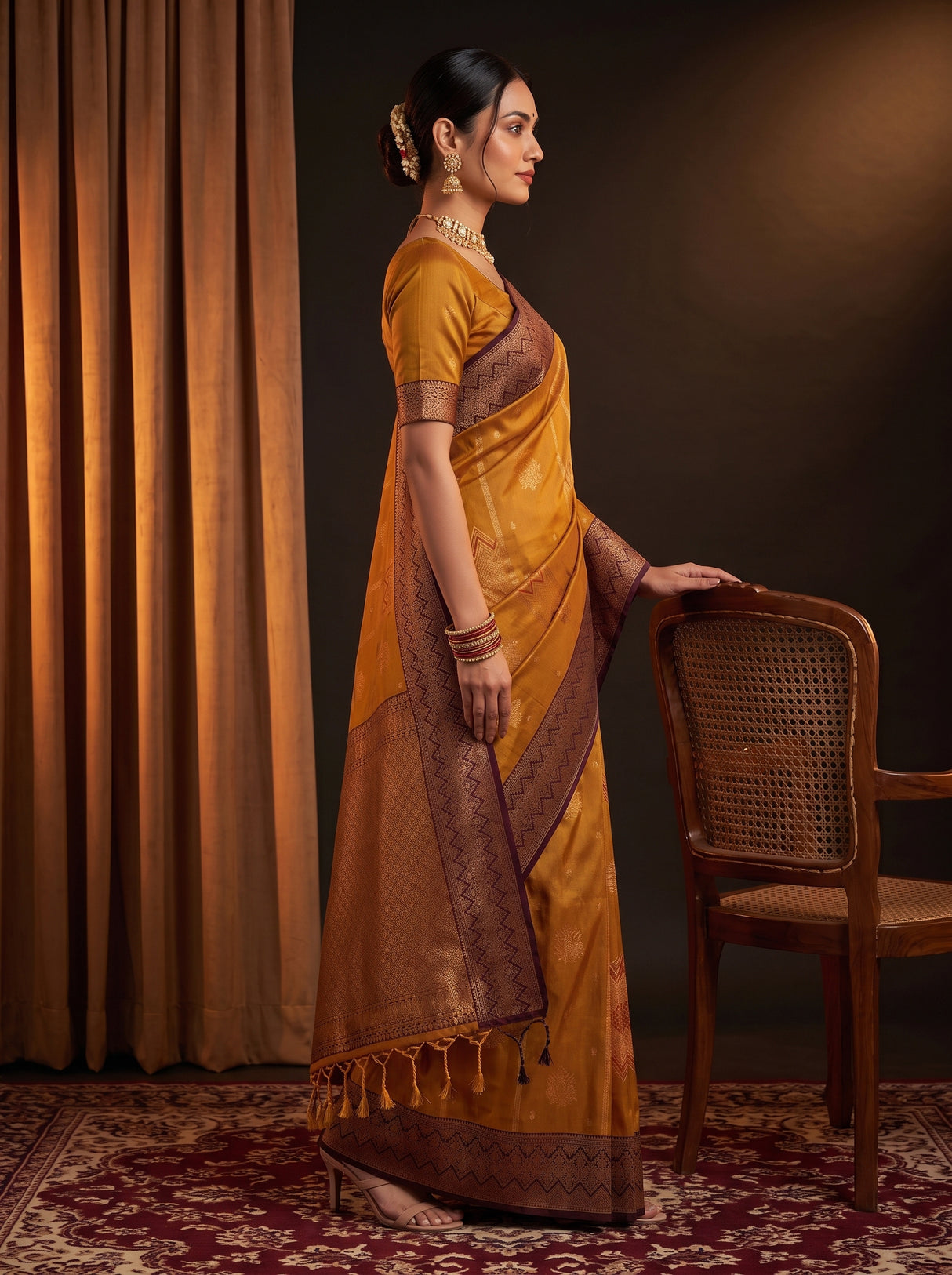 MIMOSA Mustard Saree Saree — pose 3 styling detail