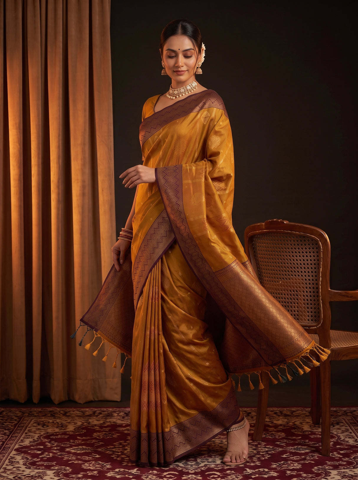 MIMOSA Mustard Saree Saree — pose 9 styling detail