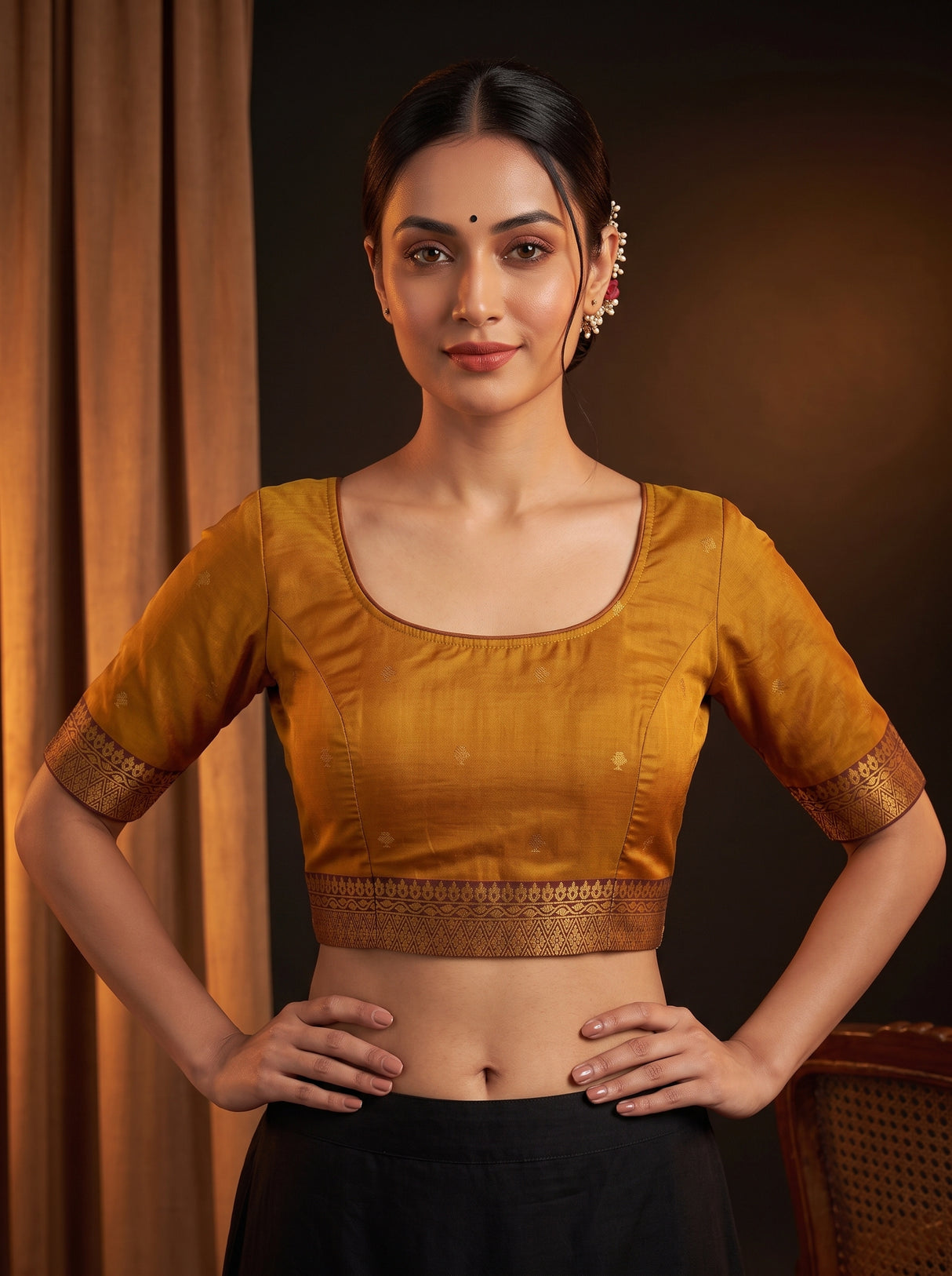 MIMOSA Mustard Saree Saree — blouse close-up