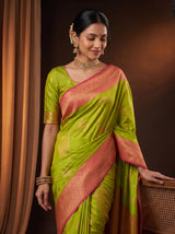 MIMOSA Parrot Green Saree Saree — pose 10 styling detail