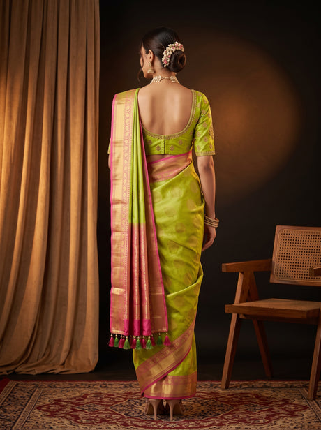 MIMOSA Parrot Green Saree Saree — pose 2 styling detail