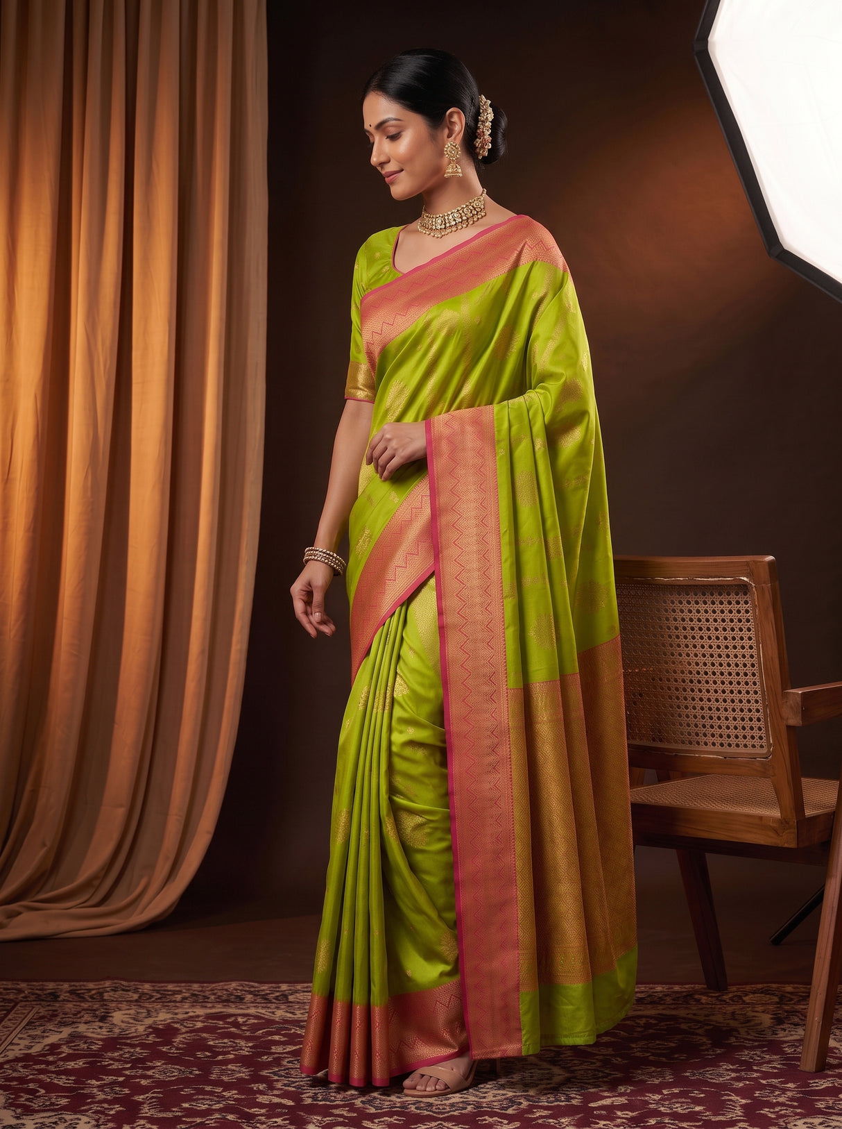 MIMOSA Parrot Green Saree Saree — pose 3 styling detail