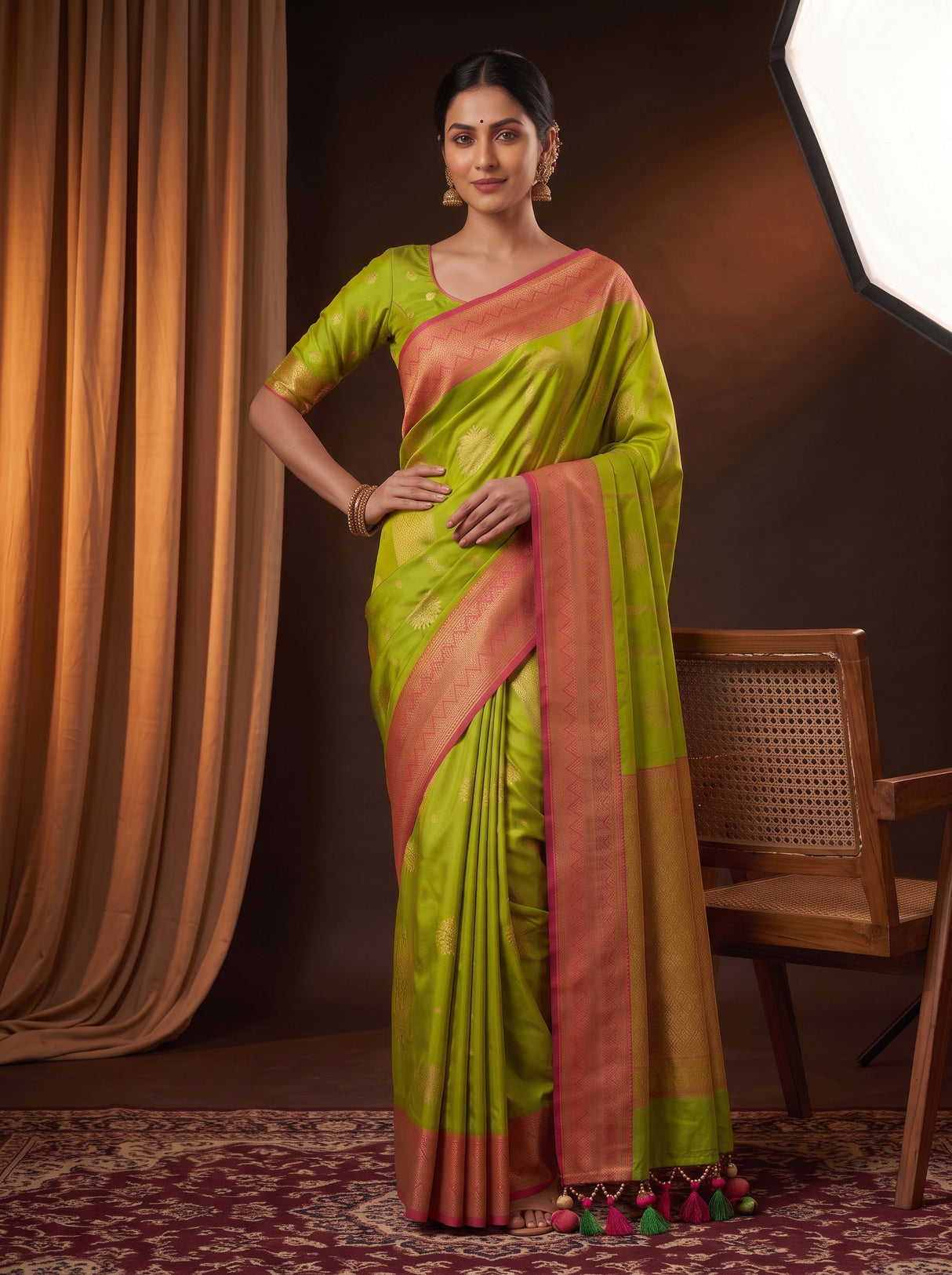 MIMOSA Parrot Green Saree Saree — pose 4 styling detail