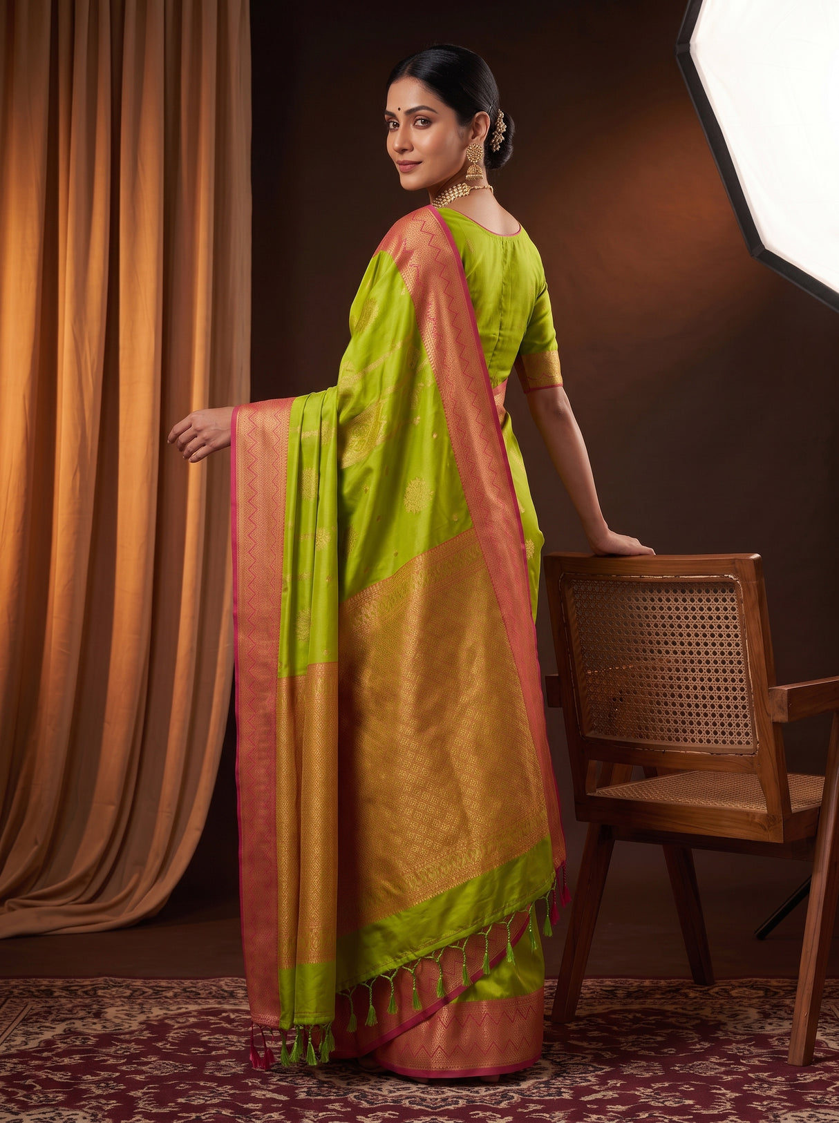 MIMOSA Parrot Green Saree Saree — pose 5 styling detail