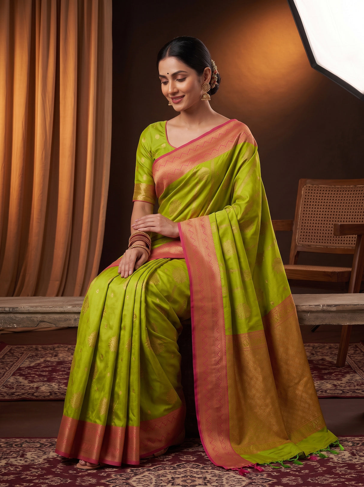 MIMOSA Parrot Green Saree Saree — pose 8 styling detail