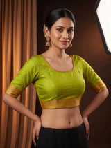 MIMOSA Parrot Green Saree Saree — blouse close-up