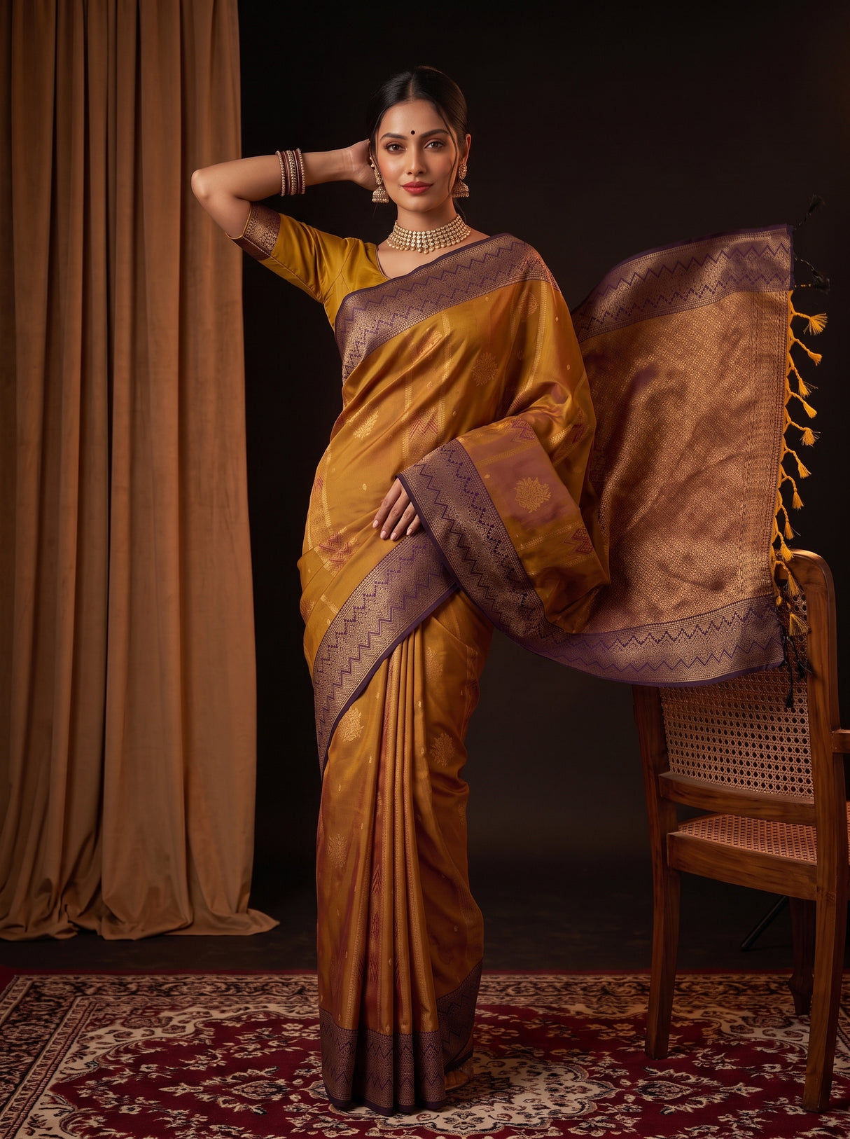 MIMOSA Rust Saree Saree — pose 4 styling detail