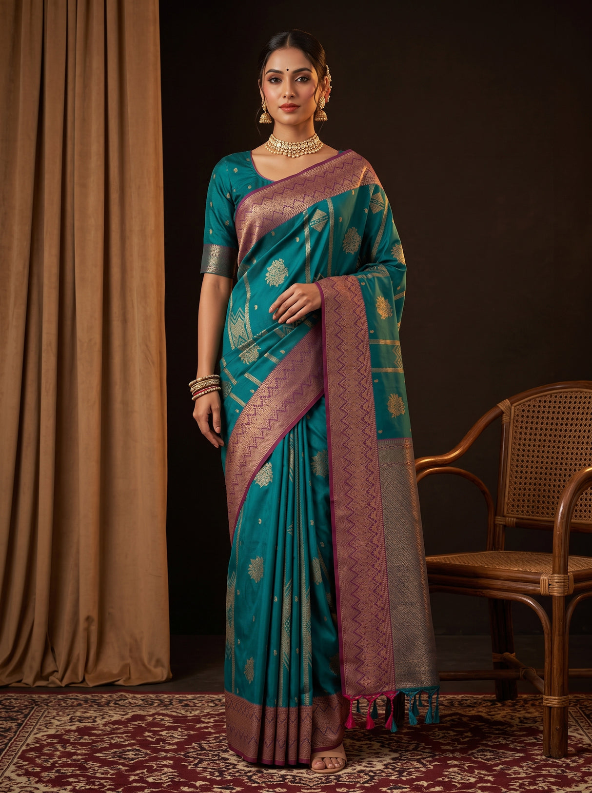 MIMOSA Sapphire Saree Saree — front view on mannequin