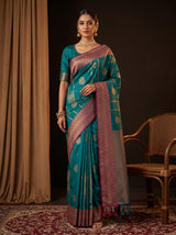 MIMOSA Sapphire Saree Saree — front view on mannequin