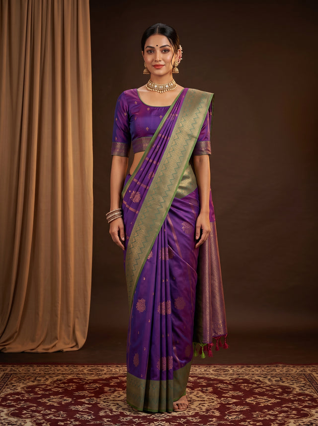 MIMOSA Violet Saree Saree — front view on mannequin
