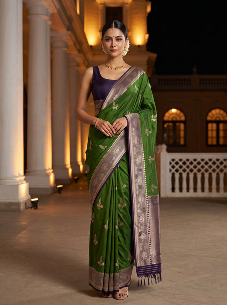 MIMOSA Olive Saree Saree — front view on mannequin