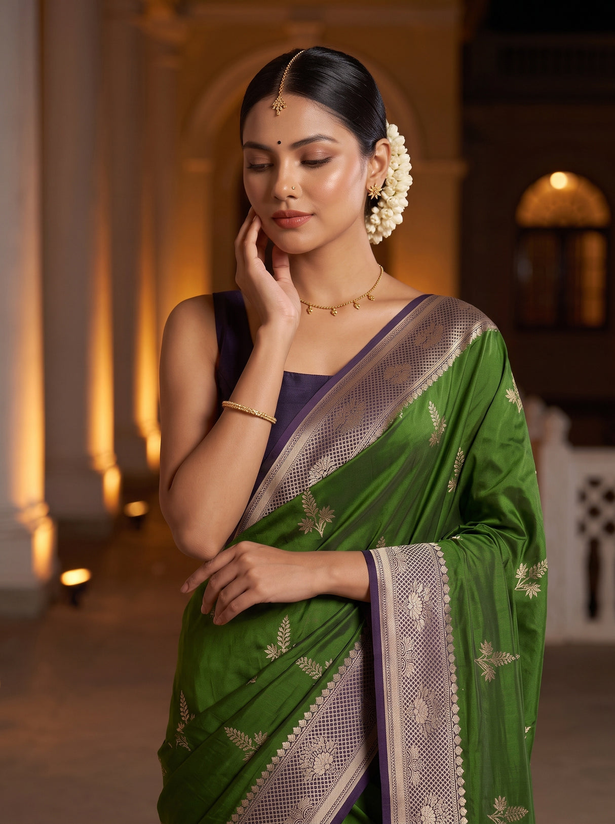 MIMOSA Olive Saree Saree — pose 10 styling detail