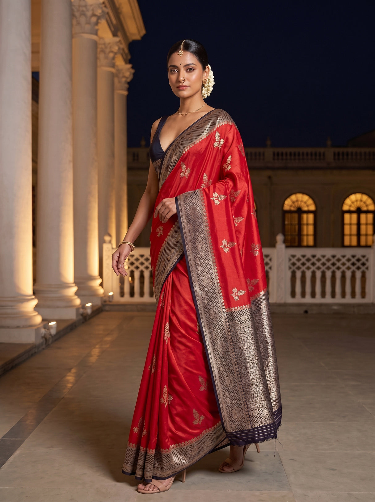 MIMOSA Red Saree Saree — pose 6 styling detail